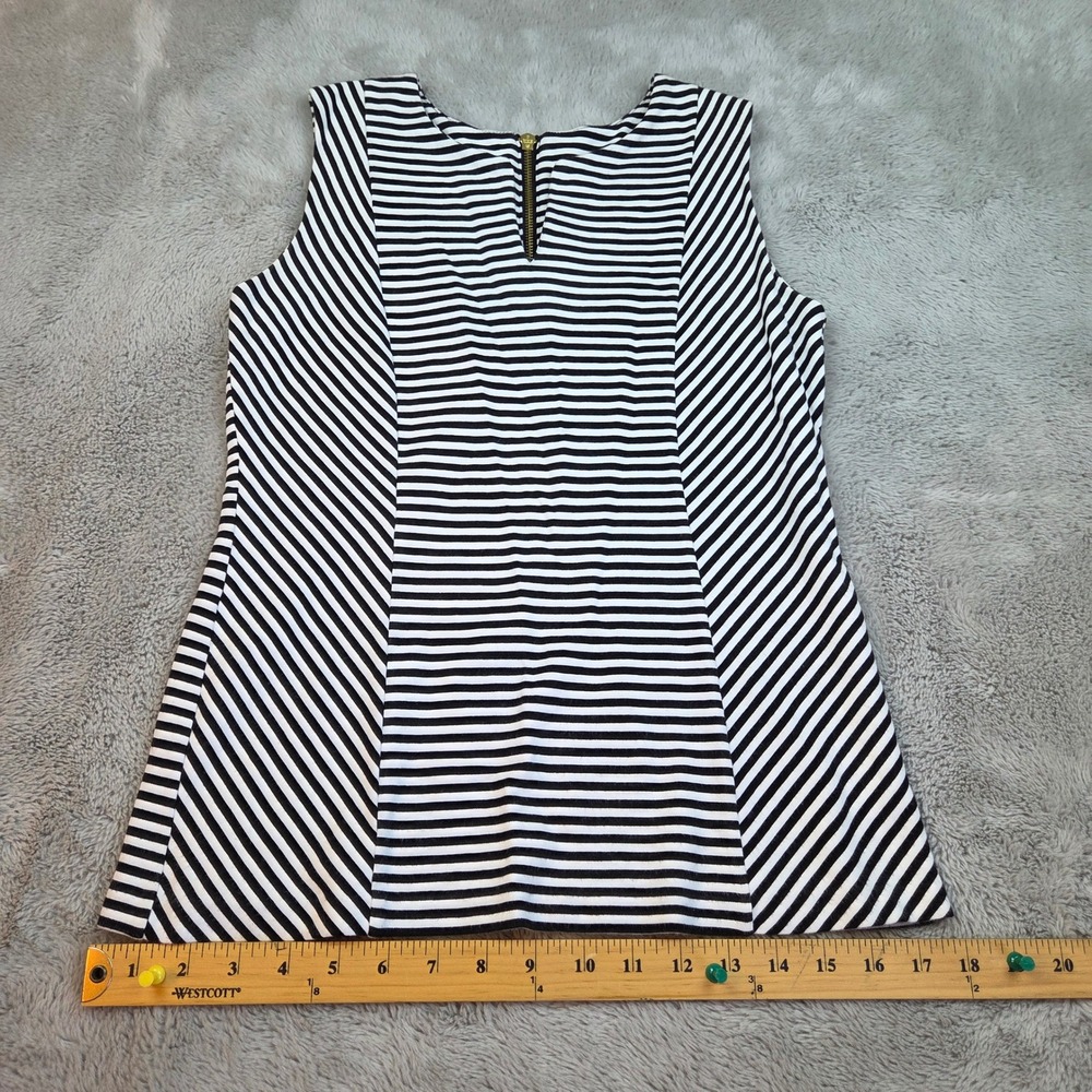 Talbots Sleeveless Top Womens XS Shell Notch Neck Gold Zip Black White Stripe